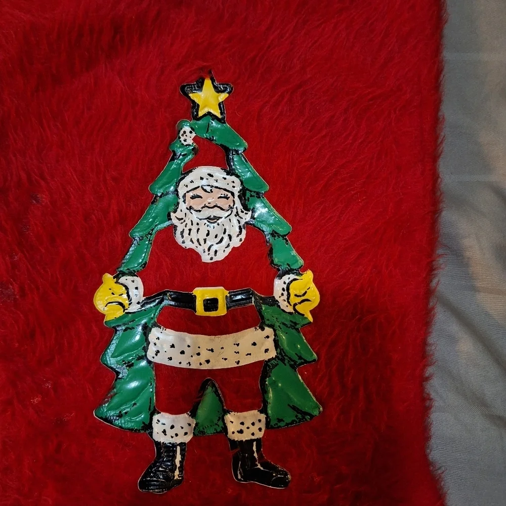Vintage 70s Santa Claus Red Christmas Stocking Tree Decor